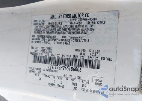 2006 Ford Mustang Gt из США, поврежденный, VIN 1ZVFT82H265186006